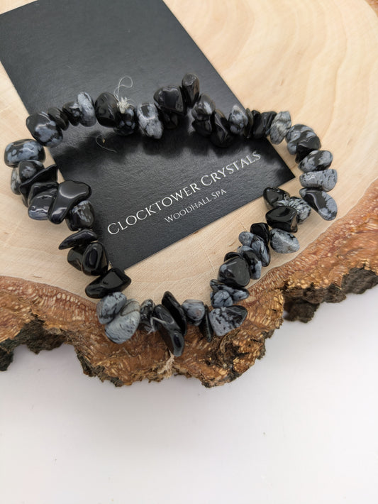 Snowflake Obsidian Chip Bracelet